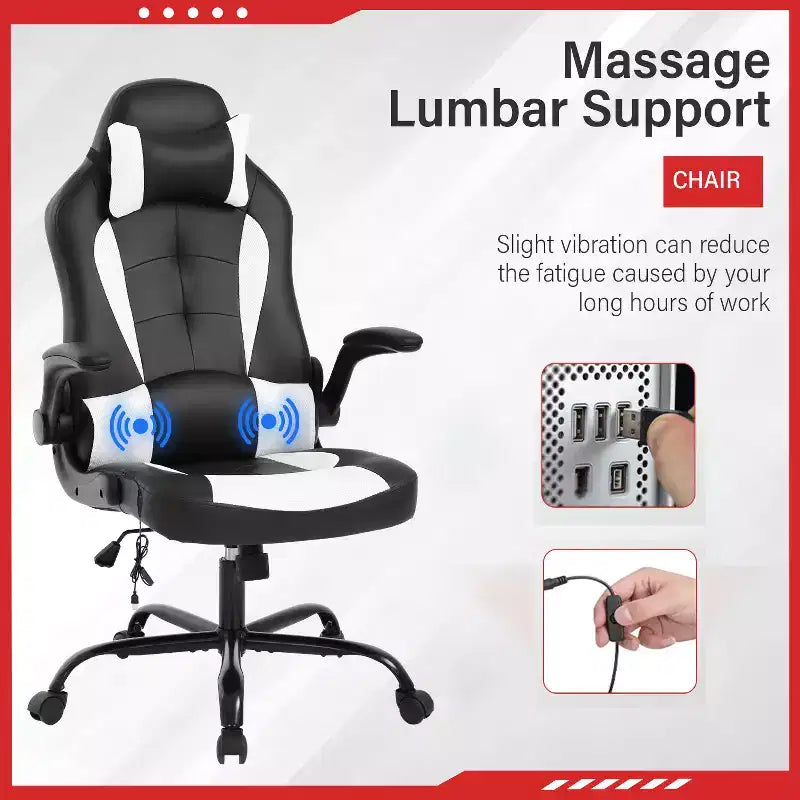 Gaming Office Chair with Lumbar Support, PU Leather, Adjustable Height & Arms