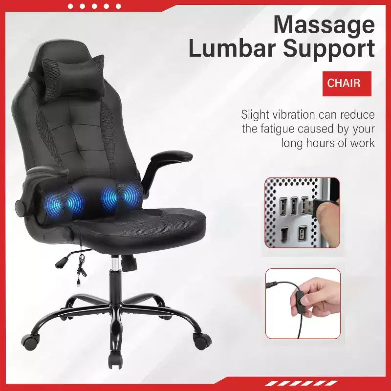 Gaming Office Chair with Lumbar Support, PU Leather, Adjustable Height & Arms