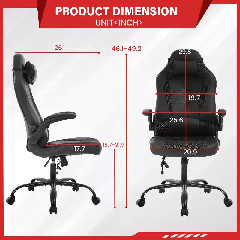 Gaming Office Chair with Lumbar Support, PU Leather, Adjustable Height & Arms