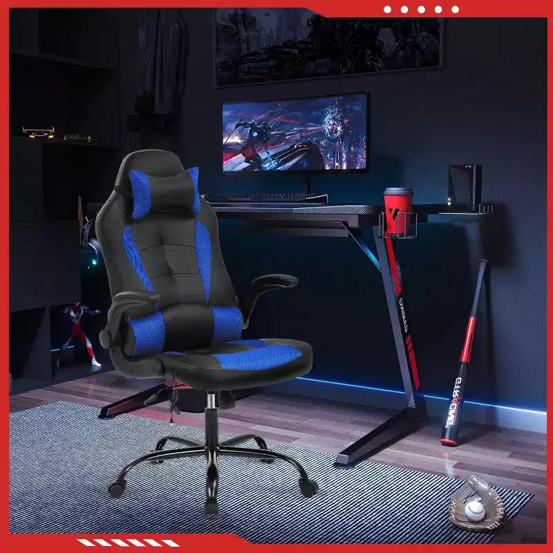 Gaming Office Chair with Lumbar Support, PU Leather, Adjustable Height & Arms