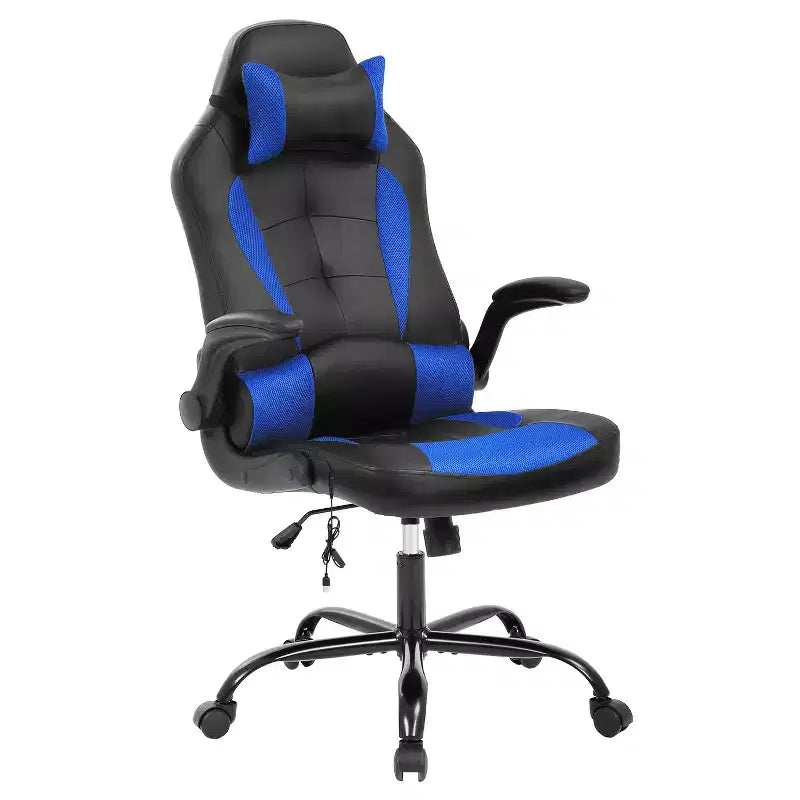 Gaming Office Chair with Lumbar Support, PU Leather, Adjustable Height & Arms