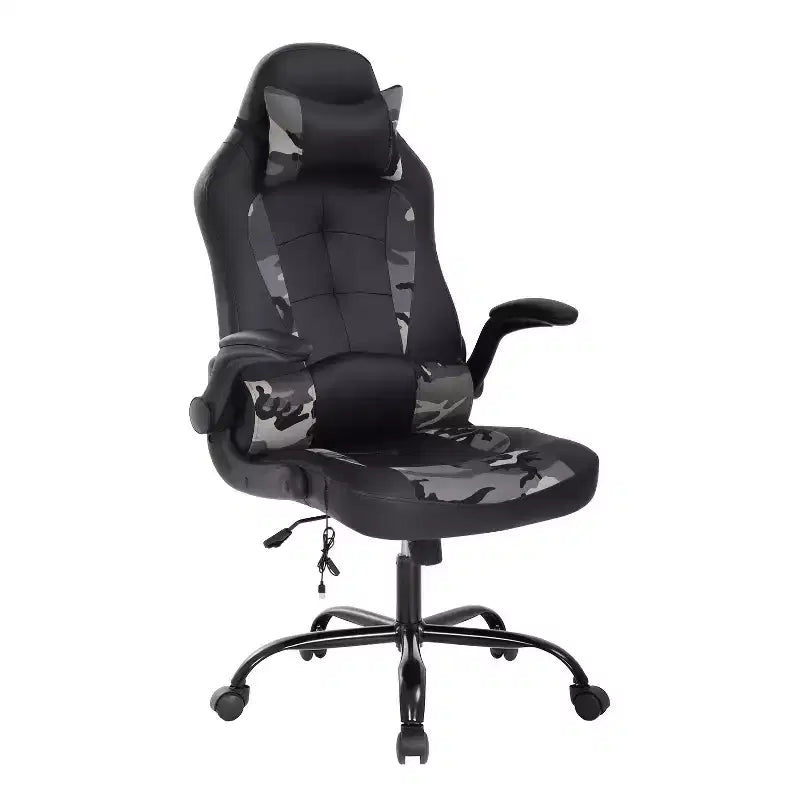 Gaming Office Chair with Lumbar Support, PU Leather, Adjustable Height & Arms