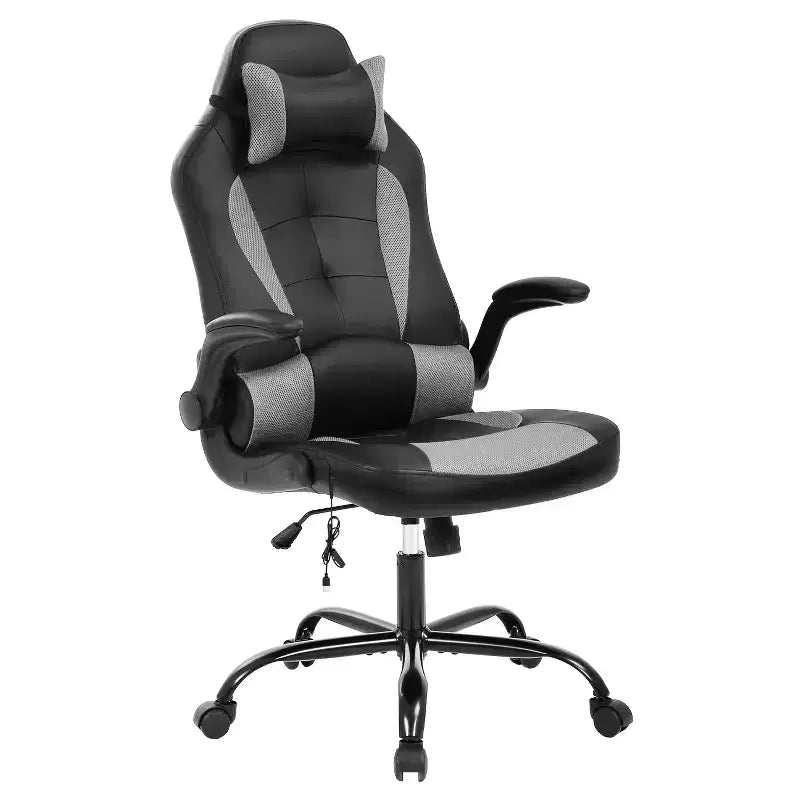 Gaming Office Chair with Lumbar Support, PU Leather, Adjustable Height & Arms