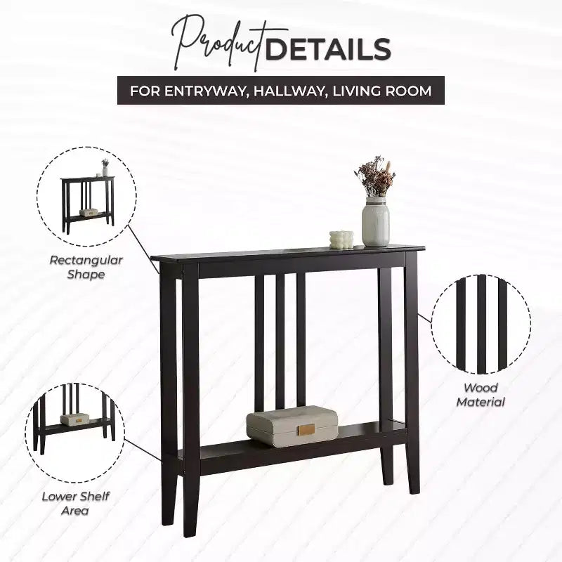 Narrow Console Table with Shelves for Entryway, Hallway or Living Room