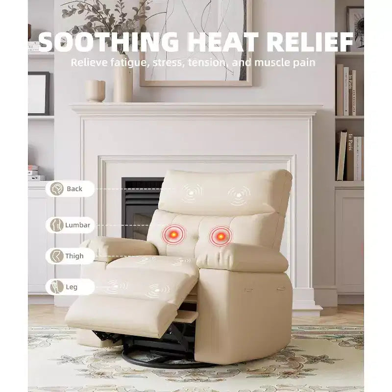 Electric Recliner Chair with 360 Swivel, Heat, Massage & PU Leather