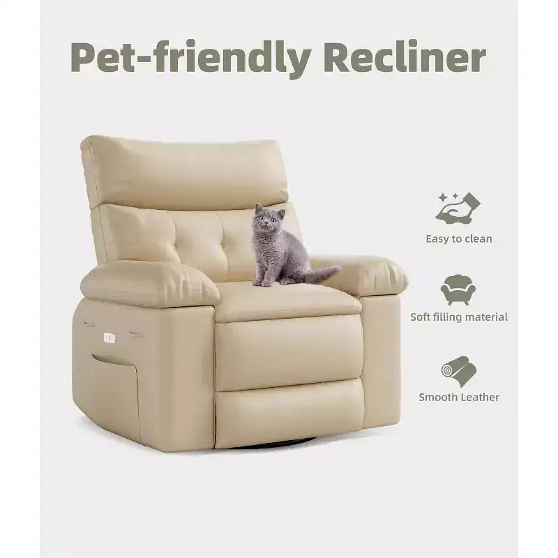 Electric Recliner Chair with 360 Swivel, Heat, Massage & PU Leather