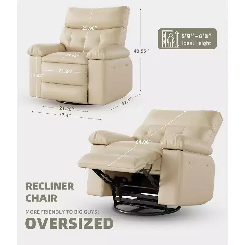 Electric Recliner Chair with 360 Swivel, Heat, Massage & PU Leather