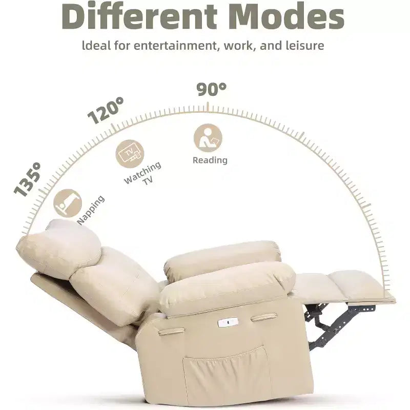Electric Recliner Chair with 360 Swivel, Heat, Massage & PU Leather