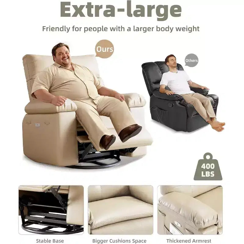 Electric Recliner Chair with 360 Swivel, Heat, Massage & PU Leather