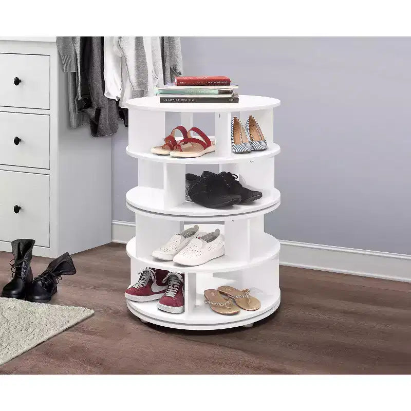 4-Tier Rotating Lazy Susan Shoe Rack, 360 Revolving, Holds 16 Pairs