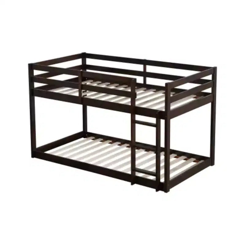 Twin over Twin Bunk Bed with Ladder and Reinforced Slat Platforms