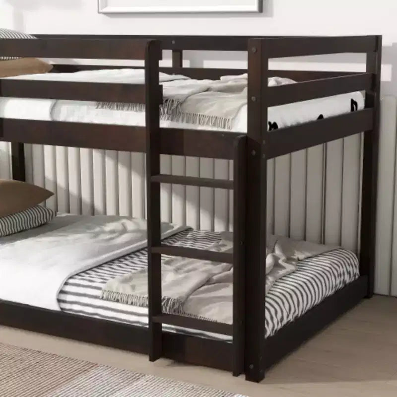 Twin over Twin Bunk Bed with Ladder and Reinforced Slat Platforms