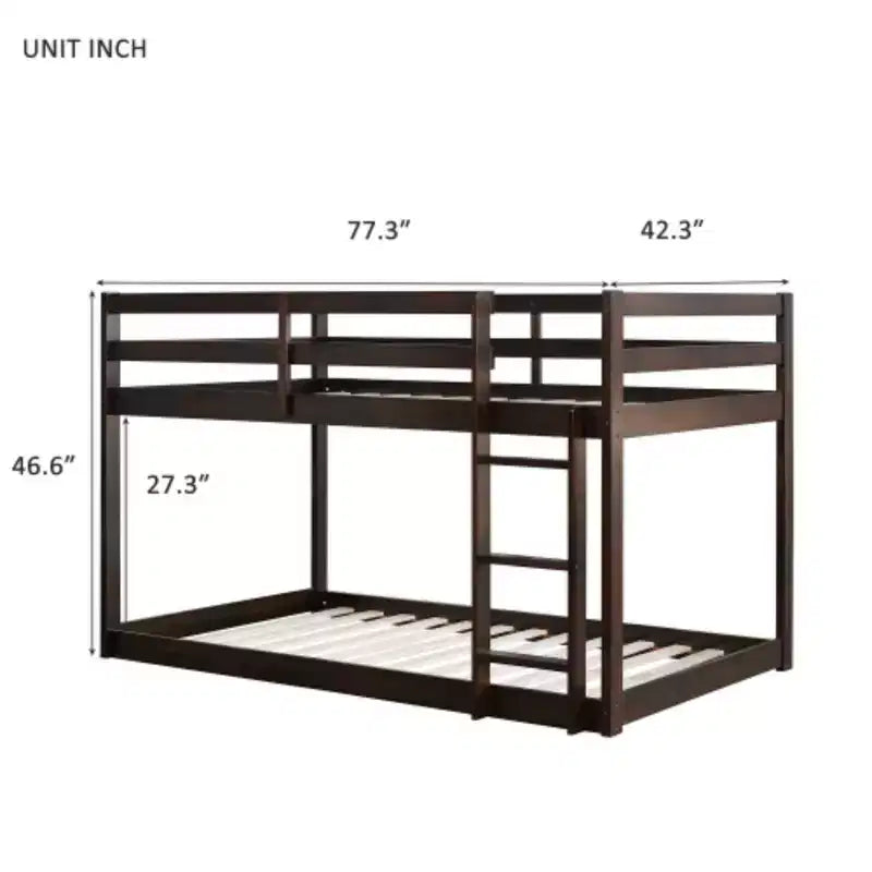 Twin over Twin Bunk Bed with Ladder and Reinforced Slat Platforms