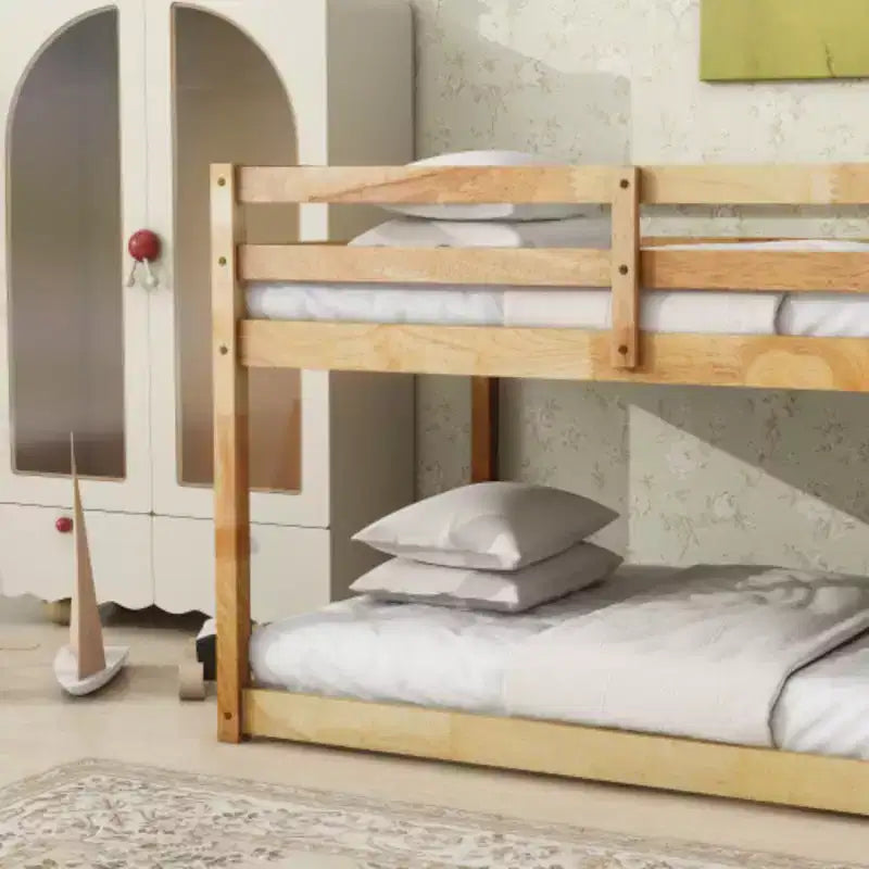 Twin over Twin Bunk Bed with Ladder and Reinforced Slat Platforms