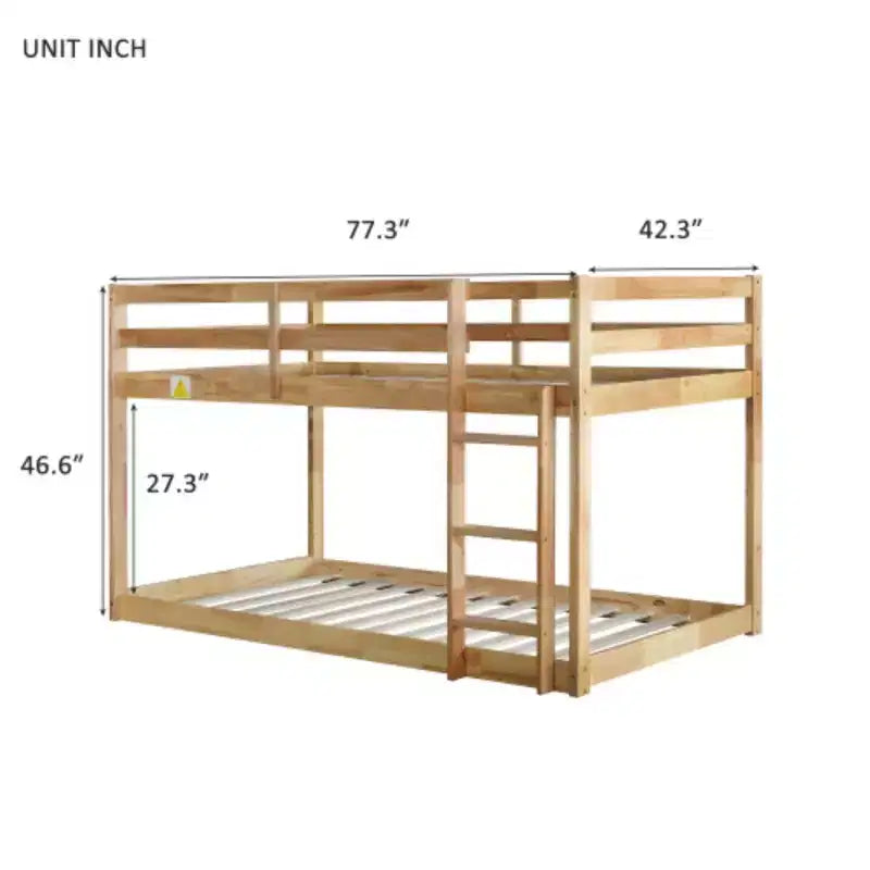 Twin over Twin Bunk Bed with Ladder and Reinforced Slat Platforms