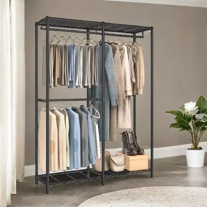 Heavy-Duty Metal Garment Rack Freestanding Wardrobe Closet, 47.2x70.9", Black