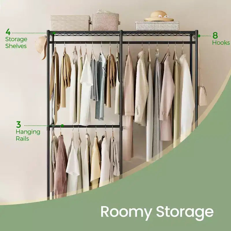 Heavy-Duty Metal Garment Rack Freestanding Wardrobe Closet, 47.2x70.9", Black