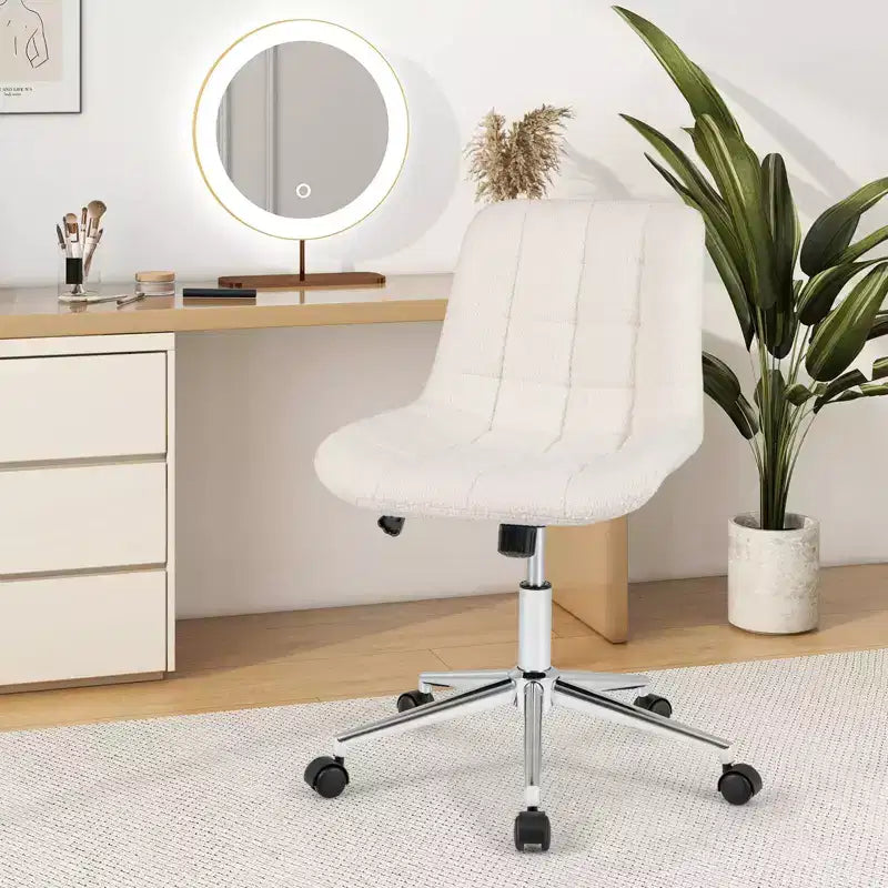 Upholstered Armless Office Chair with Adjustable Height & Wheels, Gray/White