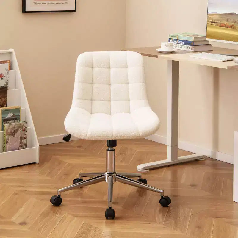 Upholstered Armless Office Chair with Adjustable Height & Wheels, Gray/White