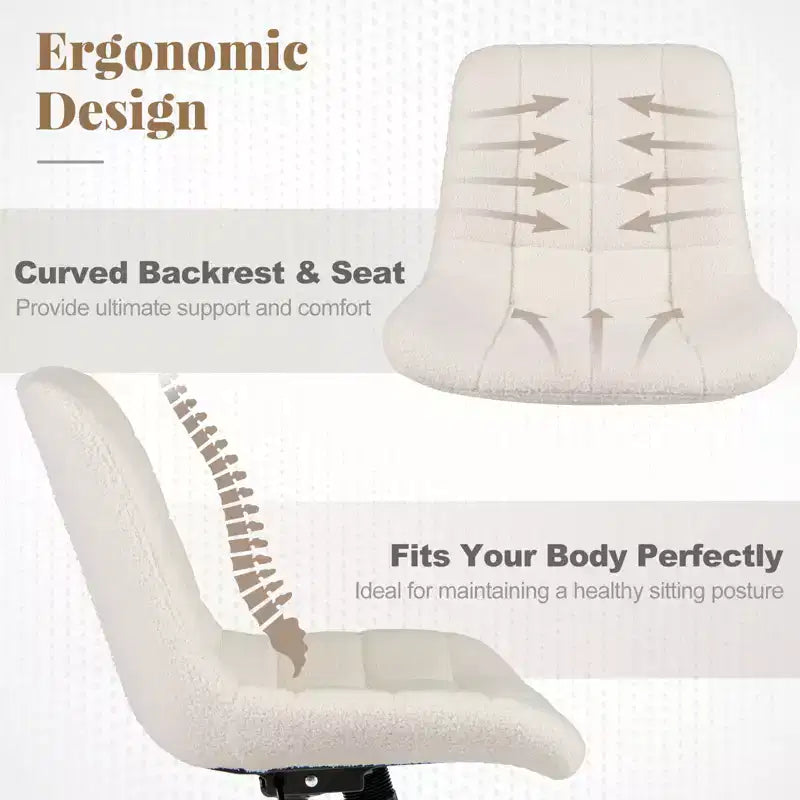 Upholstered Armless Office Chair with Adjustable Height & Wheels, Gray/White