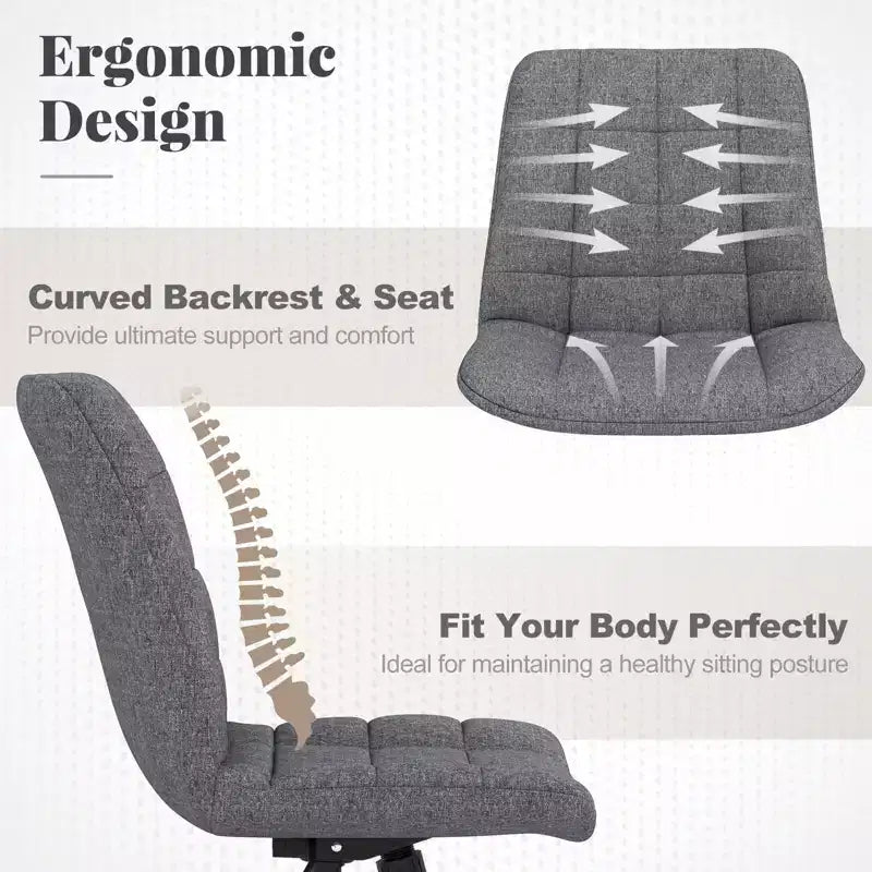 Upholstered Armless Office Chair with Adjustable Height & Wheels, Gray/White