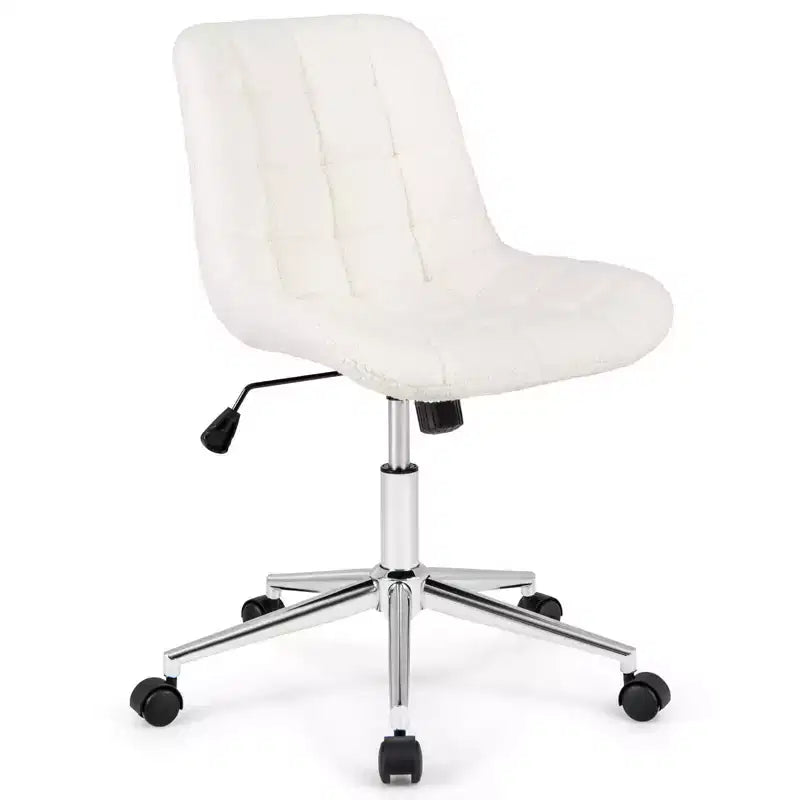 Upholstered Armless Office Chair with Adjustable Height & Wheels, Gray/White
