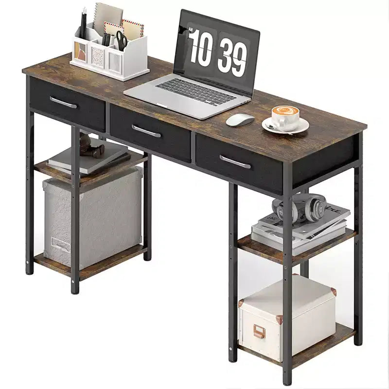 47" Small Writing Desk with Fabric Drawers and Adjustable Shelves