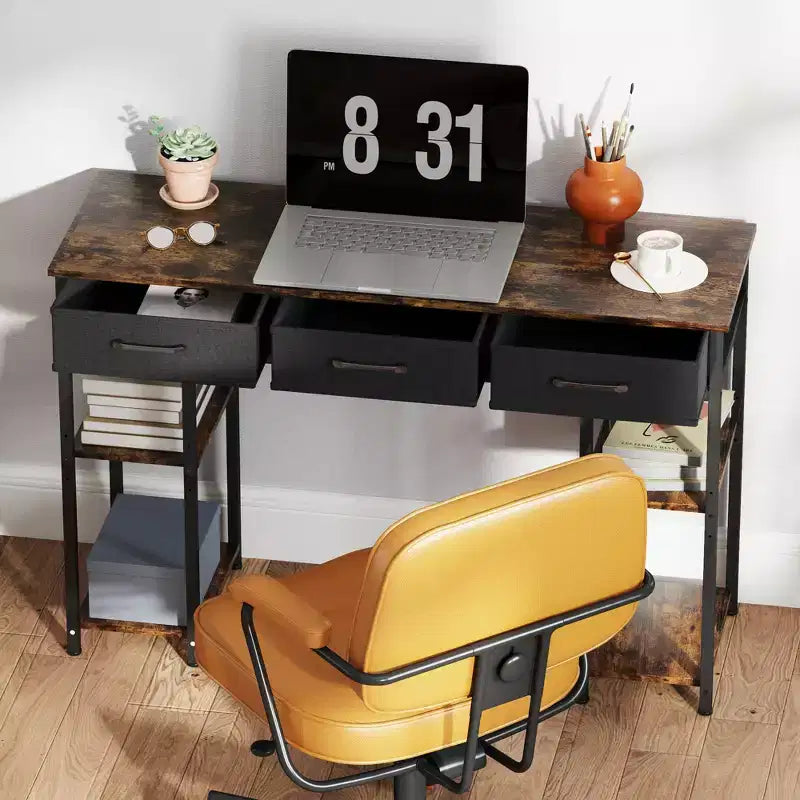 47" Small Writing Desk with Fabric Drawers and Adjustable Shelves
