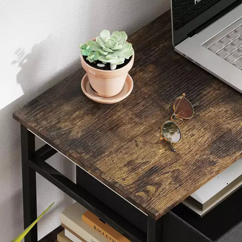 47" Small Writing Desk with Fabric Drawers and Adjustable Shelves