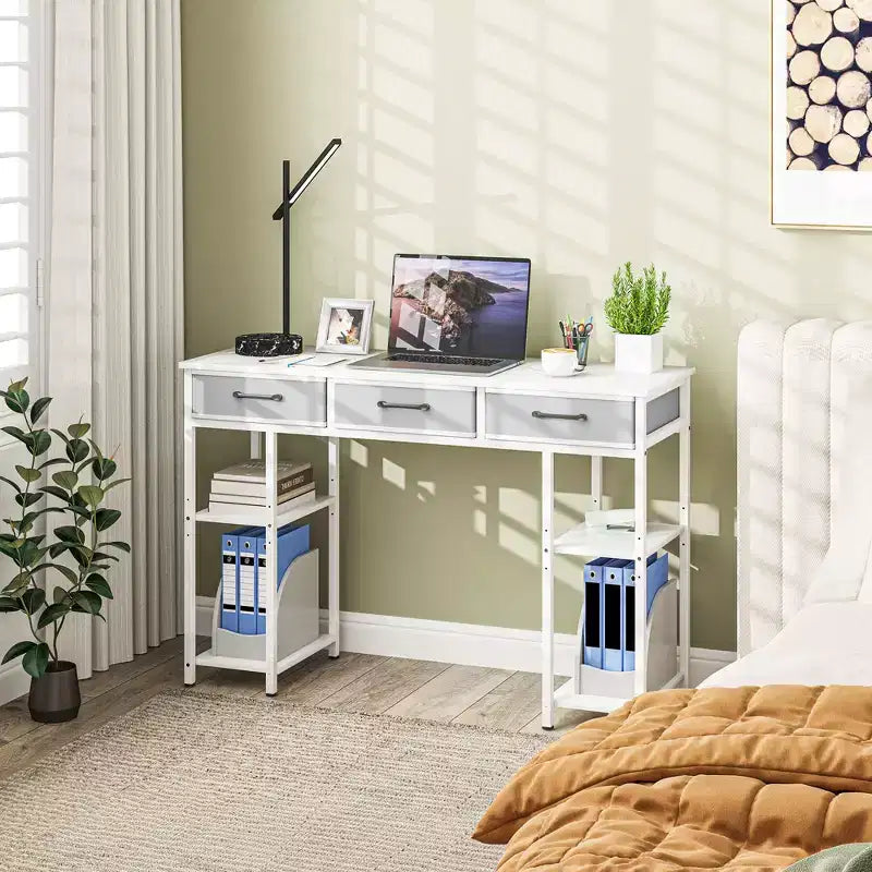 47" Small Writing Desk with Fabric Drawers and Adjustable Shelves