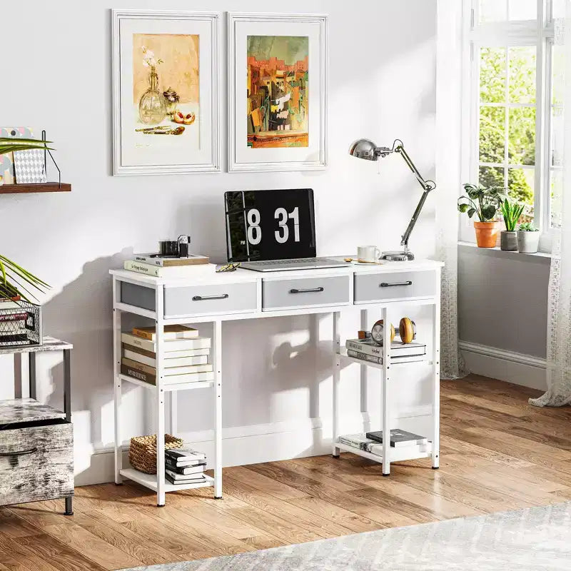 47" Small Writing Desk with Fabric Drawers and Adjustable Shelves