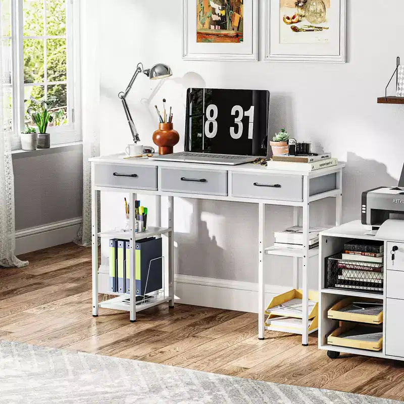 47" Small Writing Desk with Fabric Drawers and Adjustable Shelves