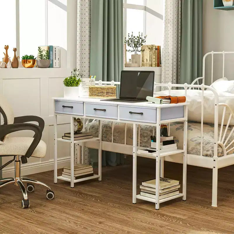 47" Small Writing Desk with Fabric Drawers and Adjustable Shelves