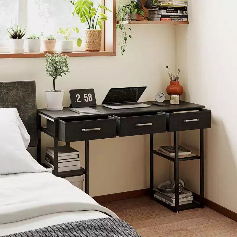 47" Small Writing Desk with Fabric Drawers and Adjustable Shelves