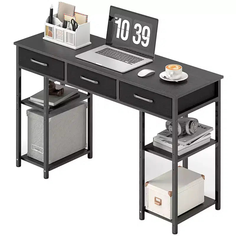 47" Small Writing Desk with Fabric Drawers and Adjustable Shelves