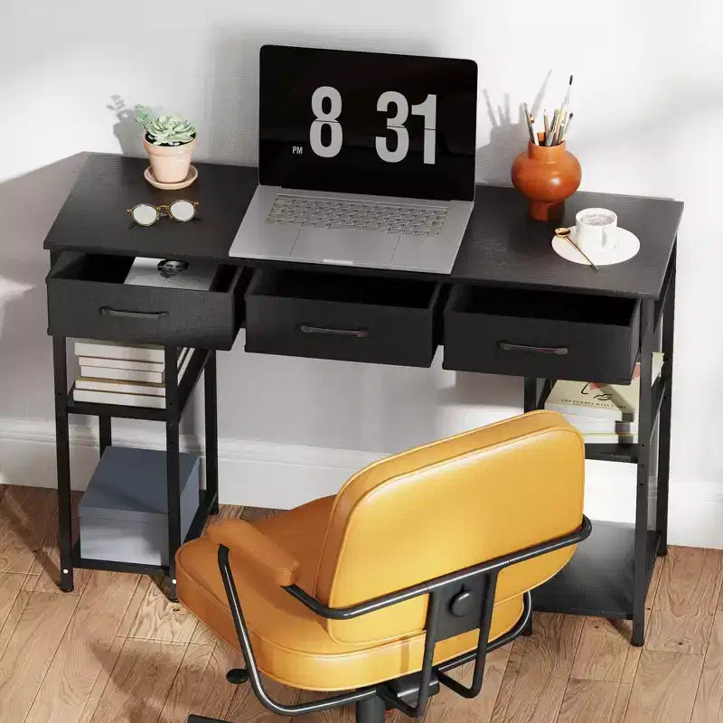 47" Small Writing Desk with Fabric Drawers and Adjustable Shelves
