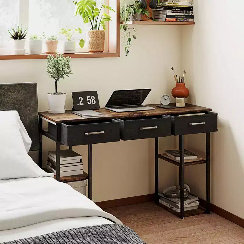 47" Small Writing Desk with Fabric Drawers and Adjustable Shelves
