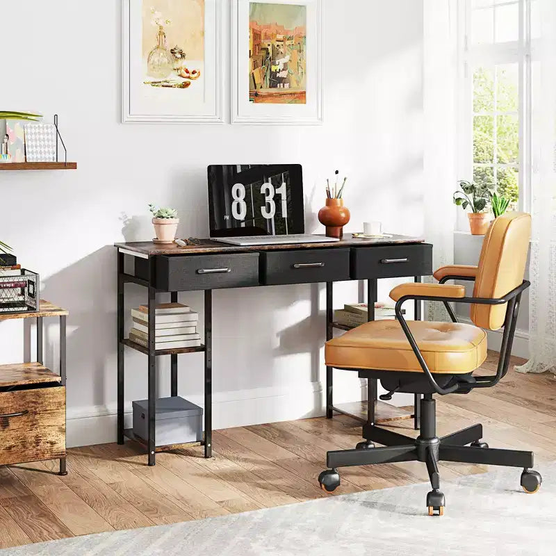 47" Small Writing Desk with Fabric Drawers and Adjustable Shelves