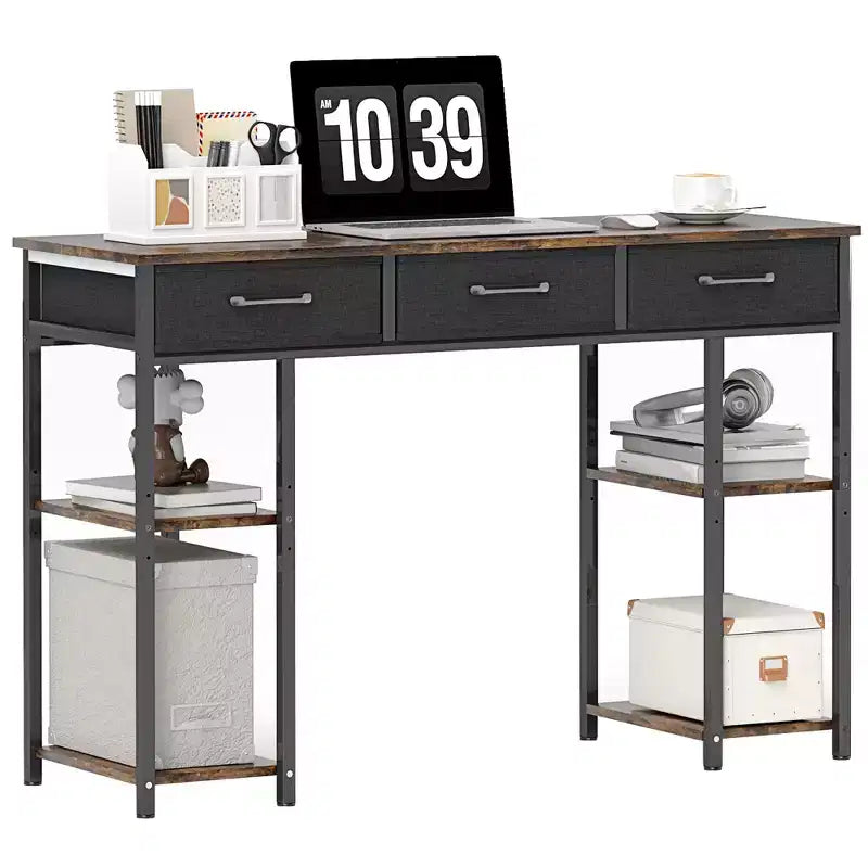 47" Small Writing Desk with Fabric Drawers and Adjustable Shelves