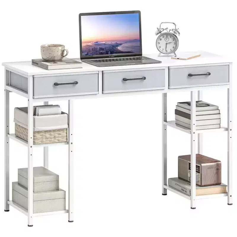 47" Small Writing Desk with Fabric Drawers and Adjustable Shelves