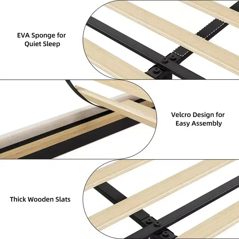 Upholstered Platform Bed Frame with 2 Storage Drawers and Storage Headboard
