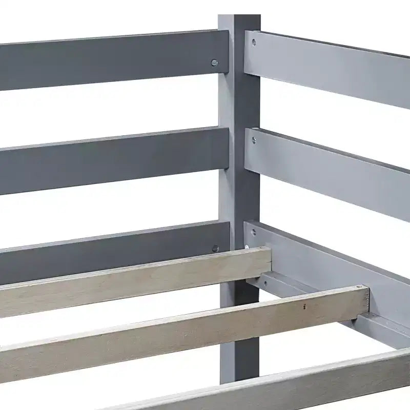 Rubberwood Detachable Triple Twin Bunk Bed with 2 Built-in Ladders and Guardrails