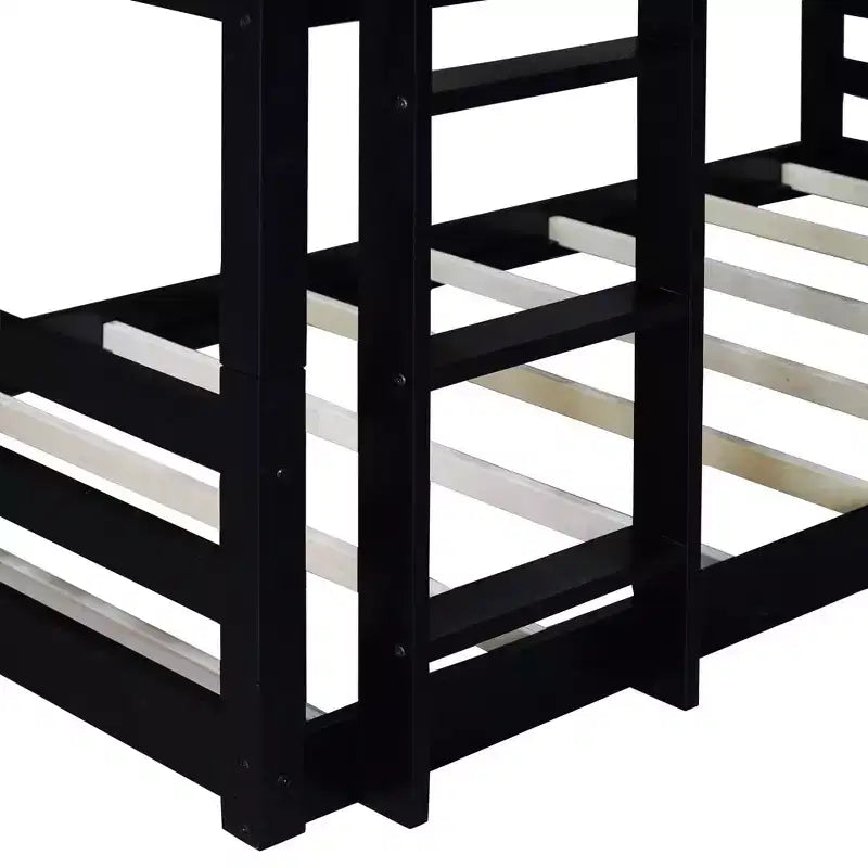Rubberwood Detachable Triple Twin Bunk Bed with 2 Built-in Ladders and Guardrails