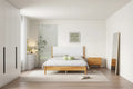 Whisen Queen Size Rubber Wooden Bed with Boucle Upholstered Headboard - Natural