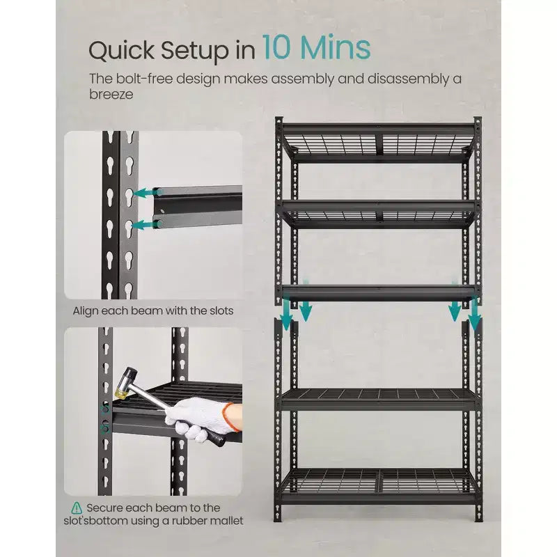5-Tier Heavy-Duty Steel Garage Shelving Unit, 18x36x72", Adjustable