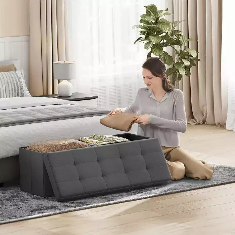 43" Folding Storage Ottoman Bench with Padded Seat