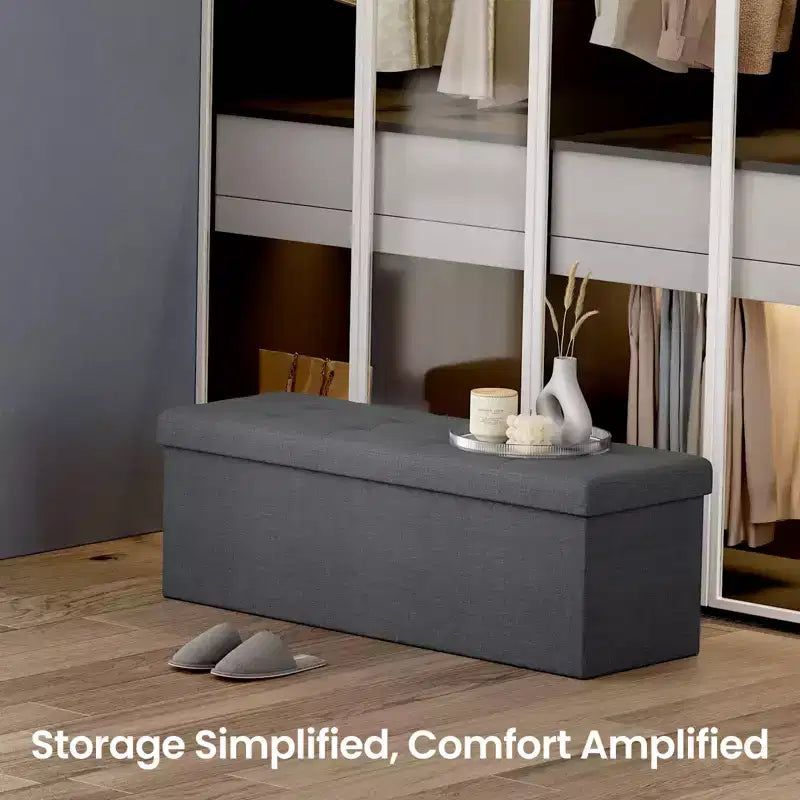 43" Folding Storage Ottoman Bench with Padded Seat