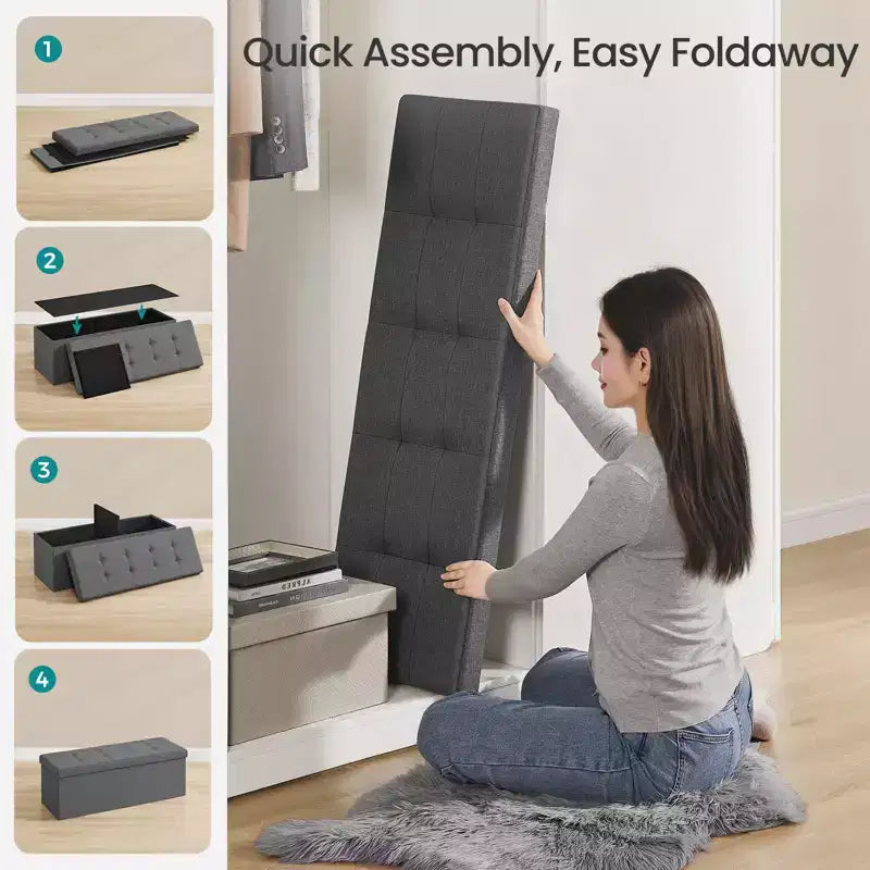 43" Folding Storage Ottoman Bench with Padded Seat