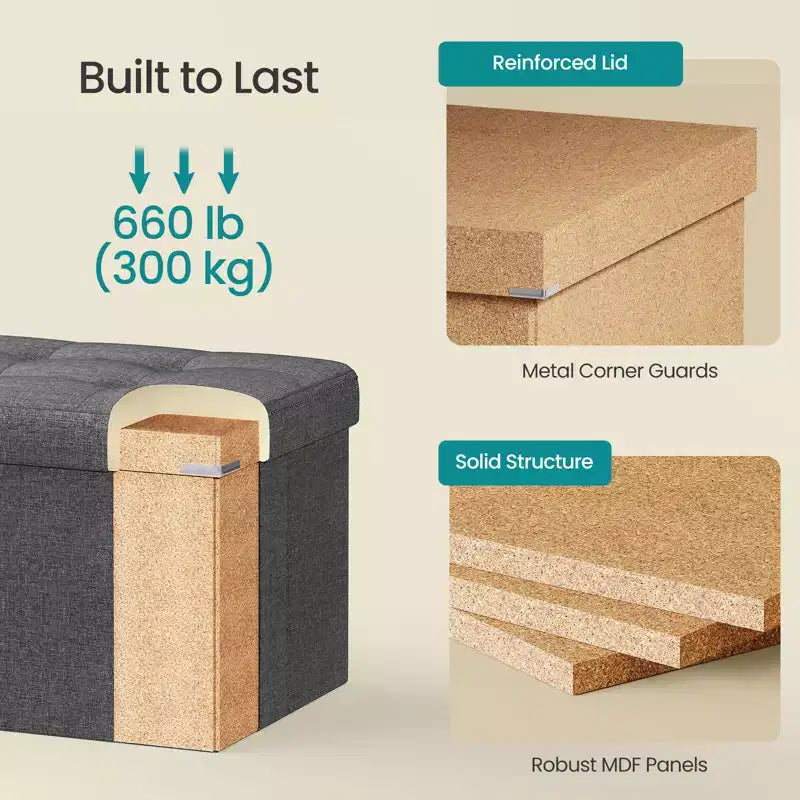 43" Folding Storage Ottoman Bench with Padded Seat