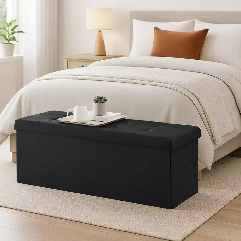 43" Folding Storage Ottoman Bench with Padded Seat